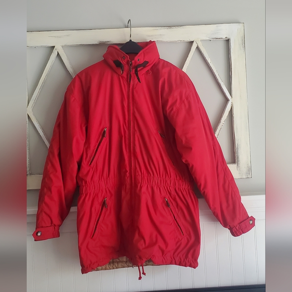 Vintage Obermeyer Ski Snowboard Jacket Coat Packable Hood Red Women's Sz 8